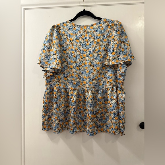 Entro Floral Blouse with Blue and Yellow Accents - Picture 3 of 4